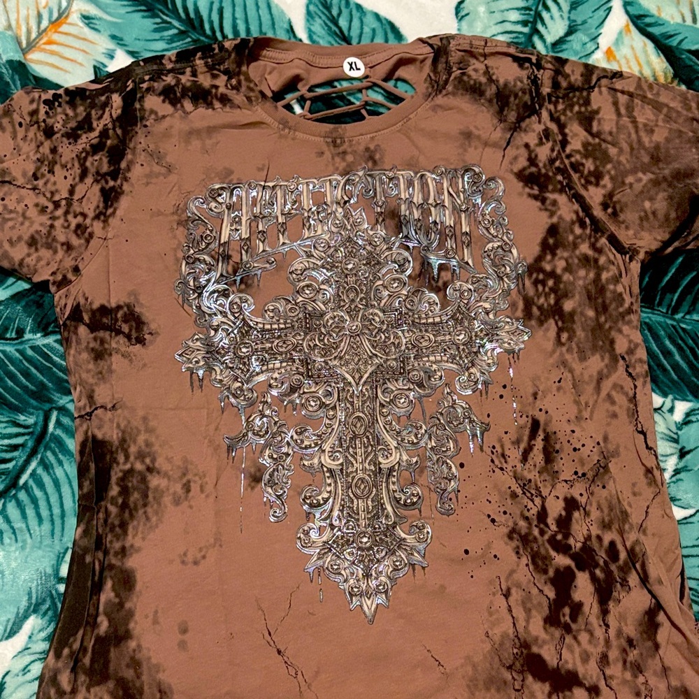 Affliction Brown Graphic Top
